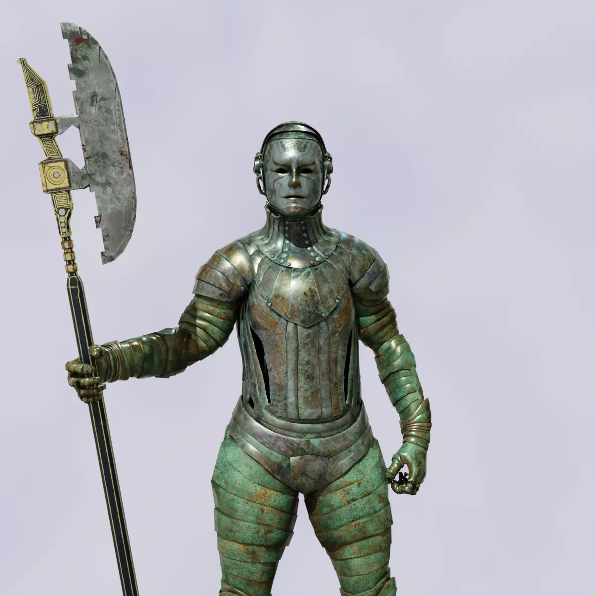Medieval Female Knight with Poleaxe Game Ready Low-poly 3D model