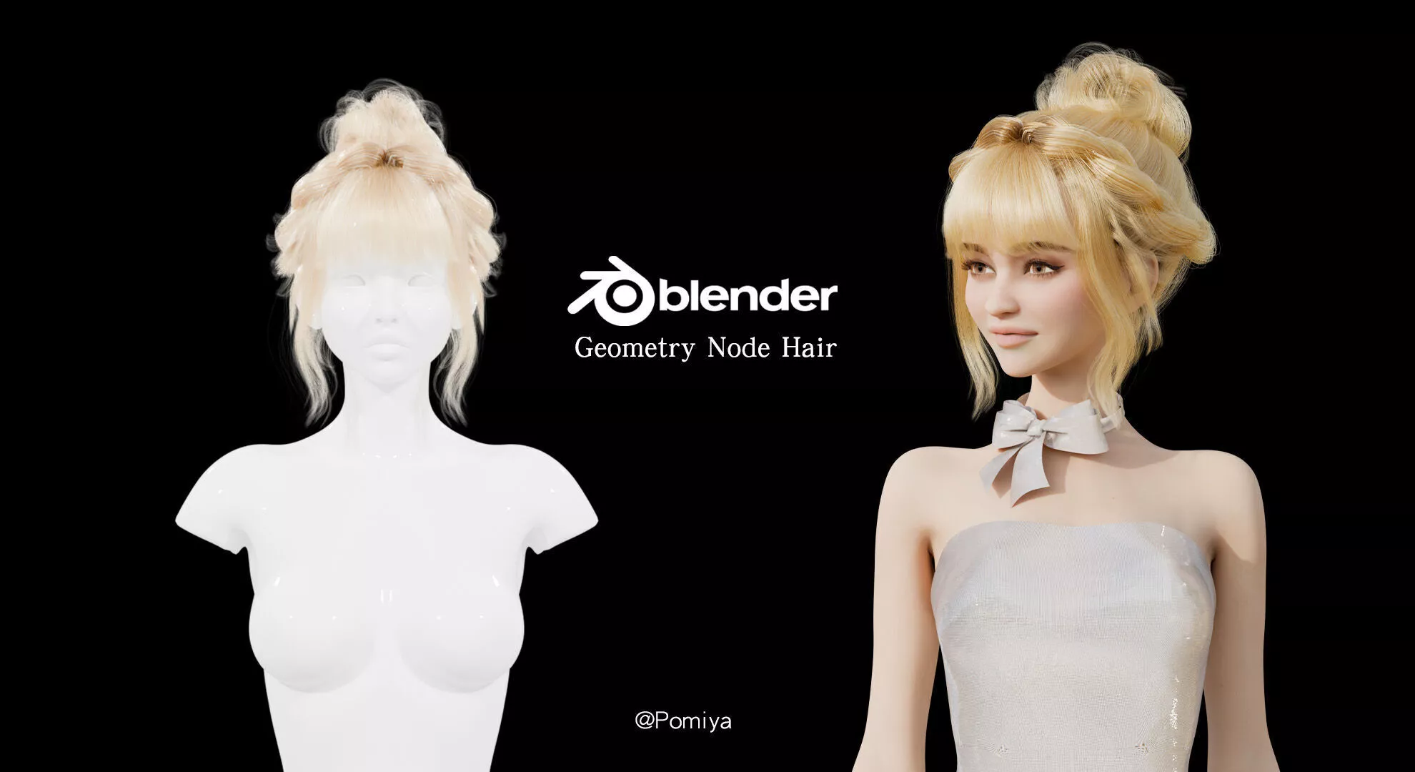 Elegant Updo Hair - Blender Geometry Nodes Hair 3D model