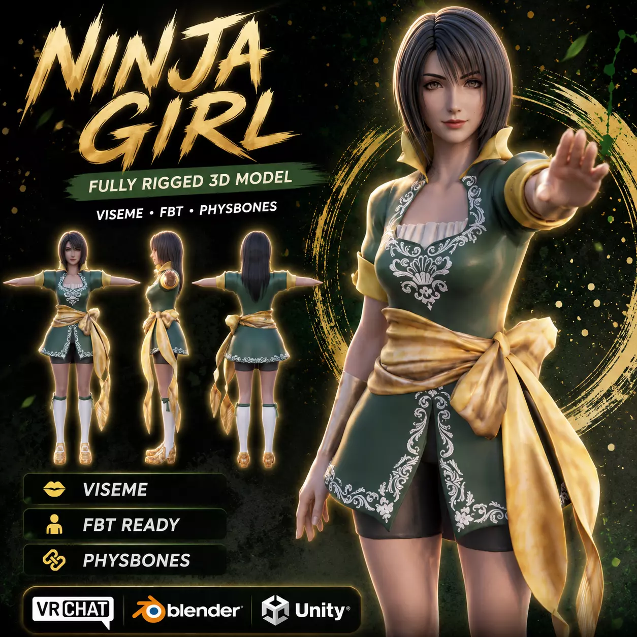Ninja Girl - Anime Style VRChat Avatar Low-poly 3D model