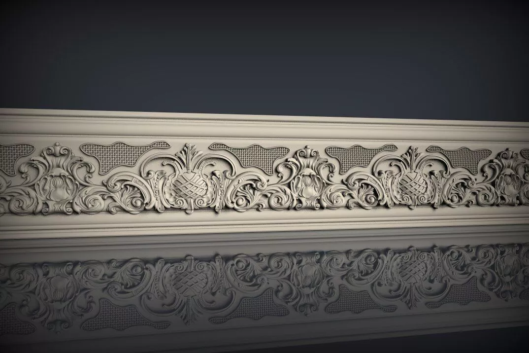 Luxury Baroque Cornice Border STL for CNC Wood Carving 3D model