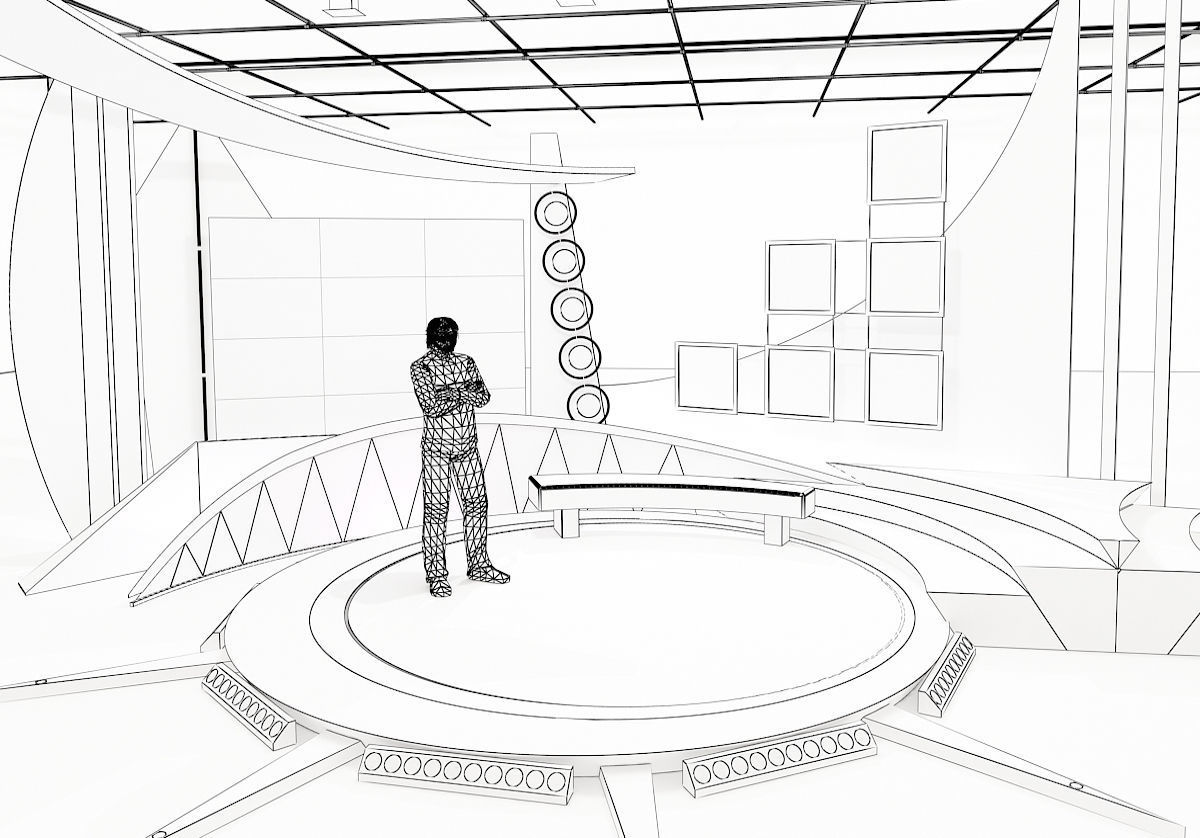 Virtual TV Studio Chat Set 11 3D model_1