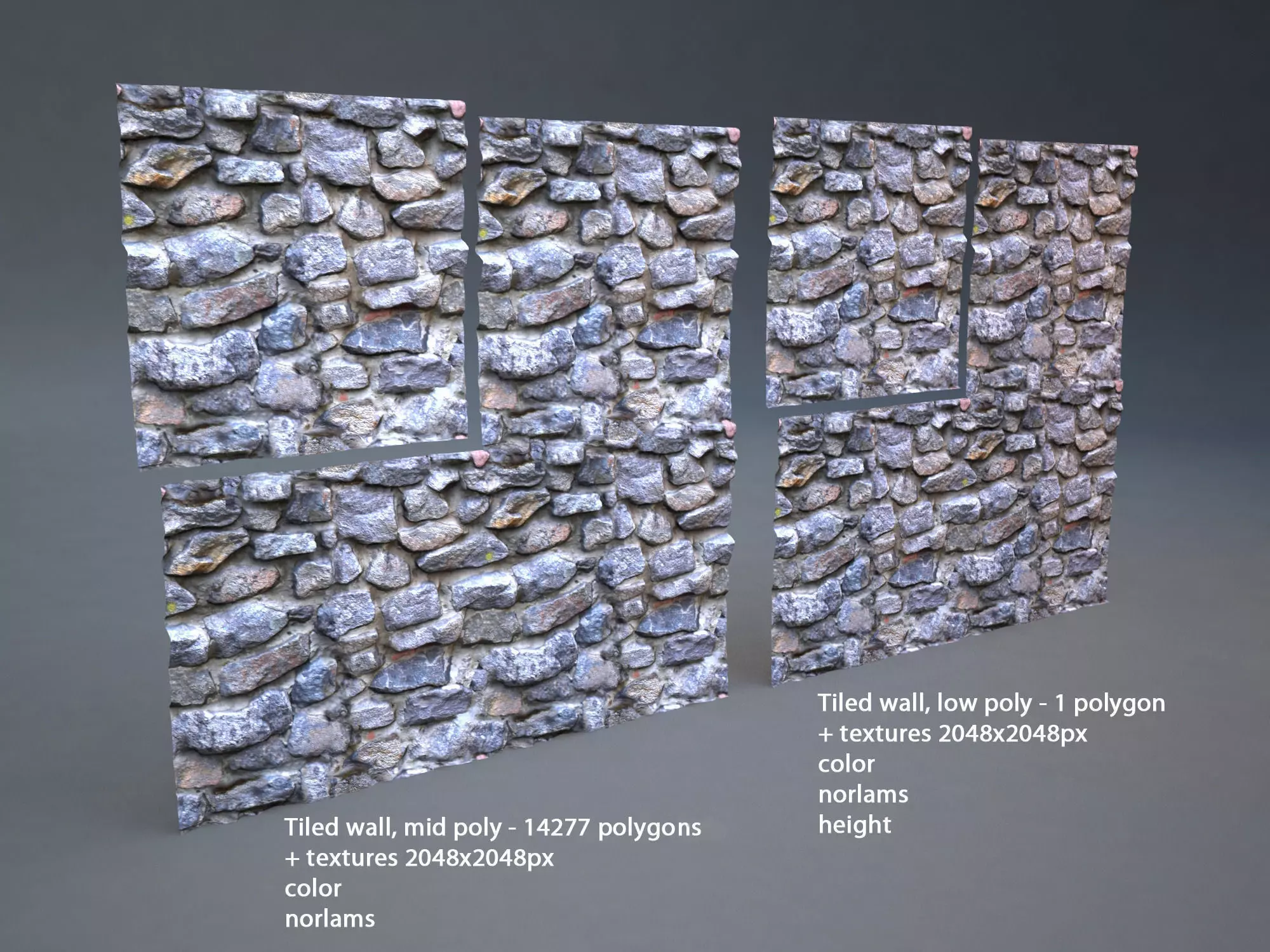 Stone wall 001 tiled Free low-poly 3D model_0