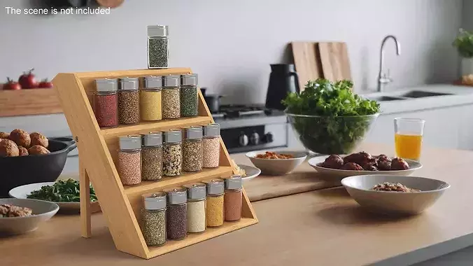 Wooden Spice Rack with Jars 3D model 2