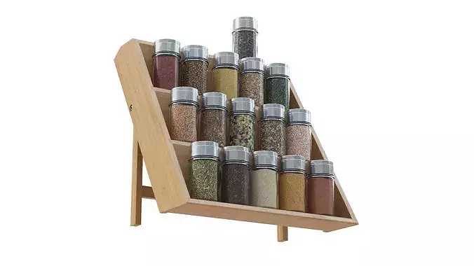 Wooden Spice Rack with Jars 3D model 6