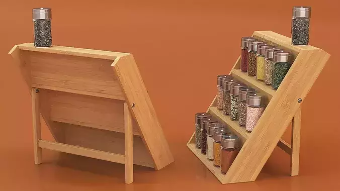 Wooden Spice Rack with Jars 3D model 4