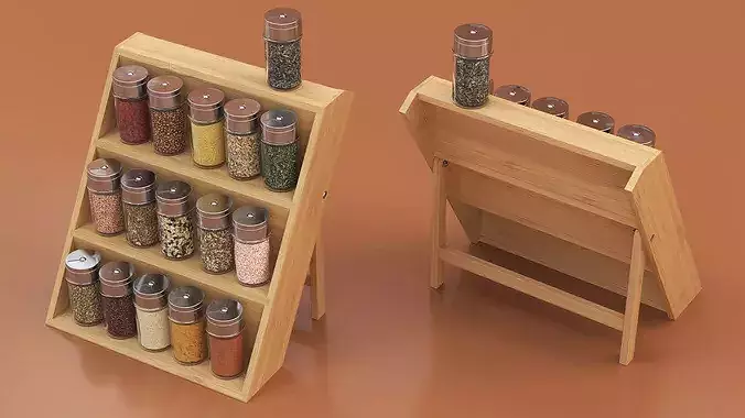 Wooden Spice Rack with Jars 3D model 3