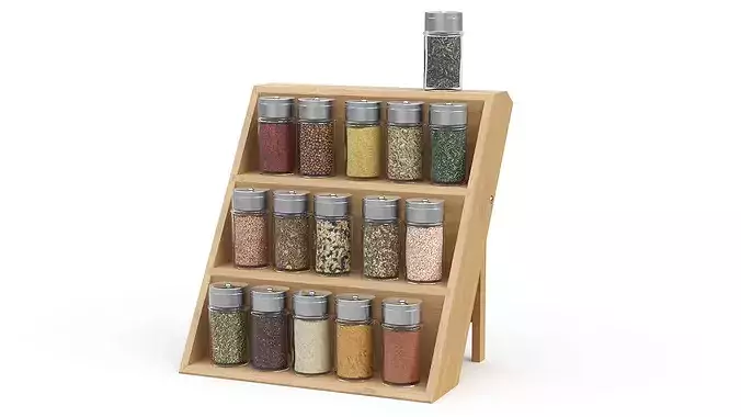 Wooden Spice Rack with Jars 3D model
