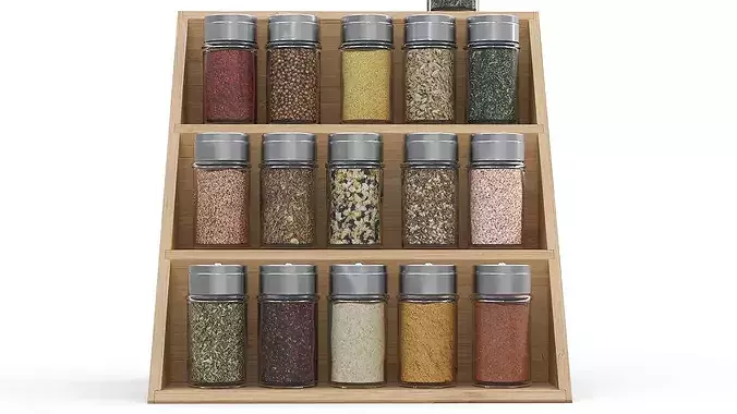 Wooden Spice Rack with Jars 3D model 5