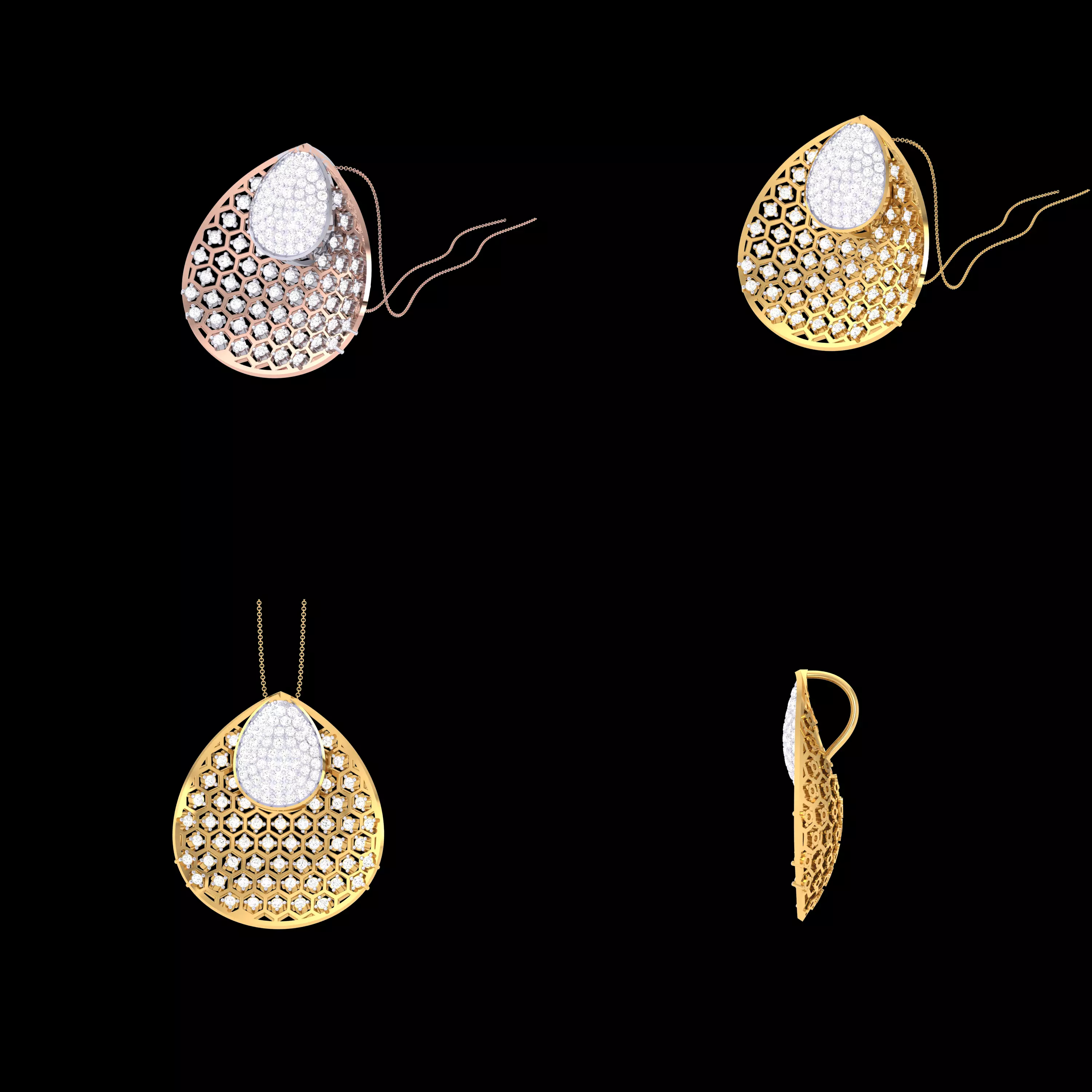 Luxury Honeycomb Teardrop Pendant CAD STL 3DM Jewelry Design Set 3D print model