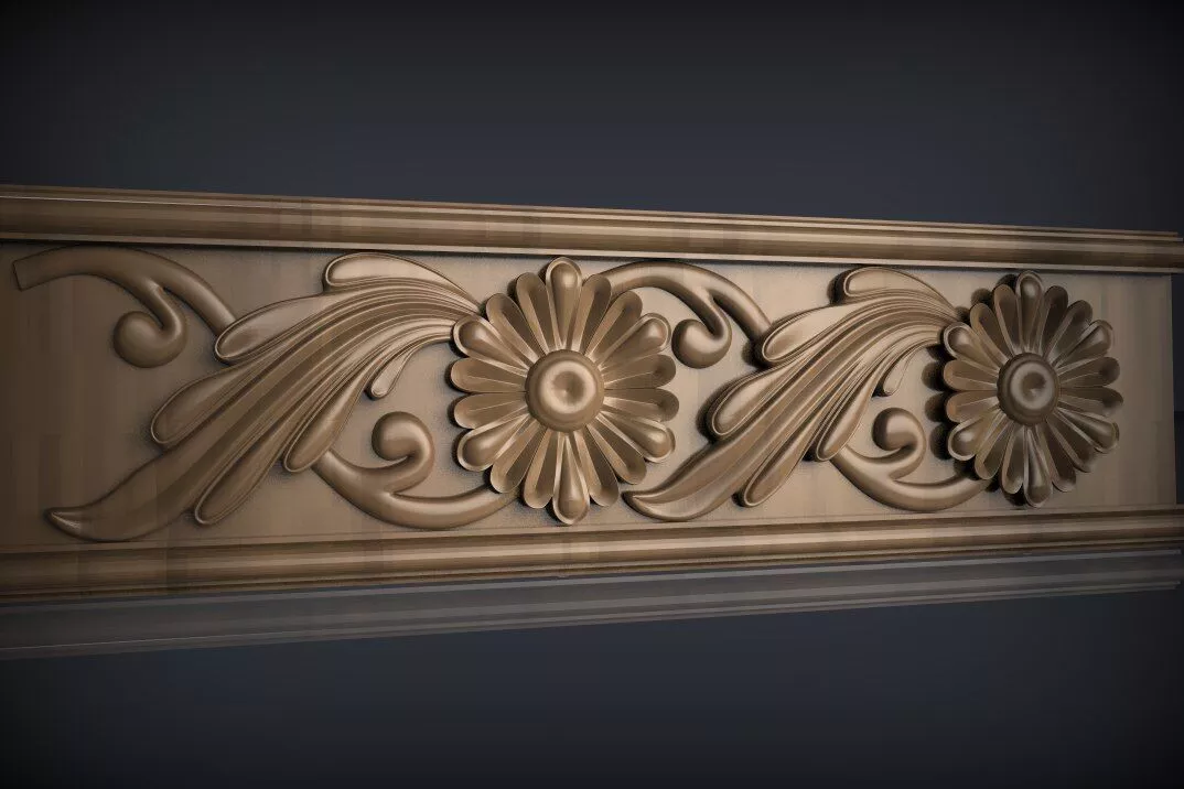 Classic Daisy Floral Scroll Border STL for CNC Wood Carving 3D model