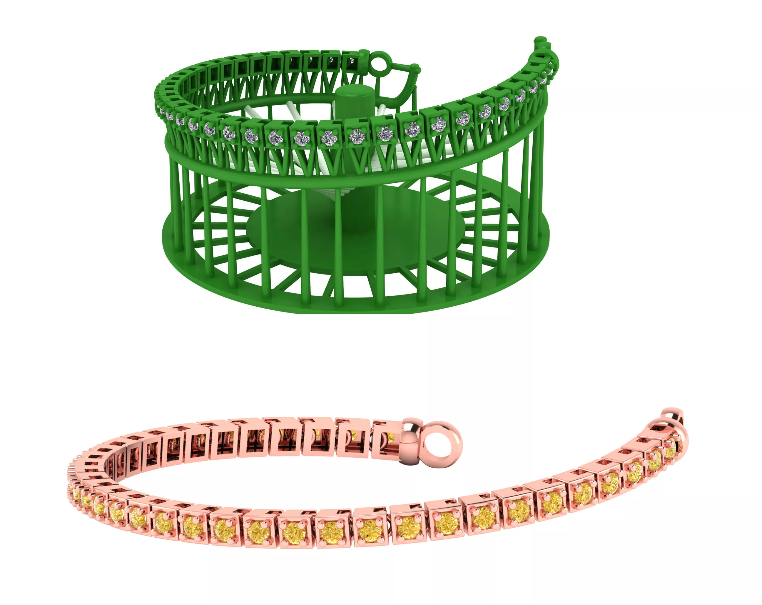 2nd spiral Classic Square Setting Tennis Bracelet low cost 3D print model