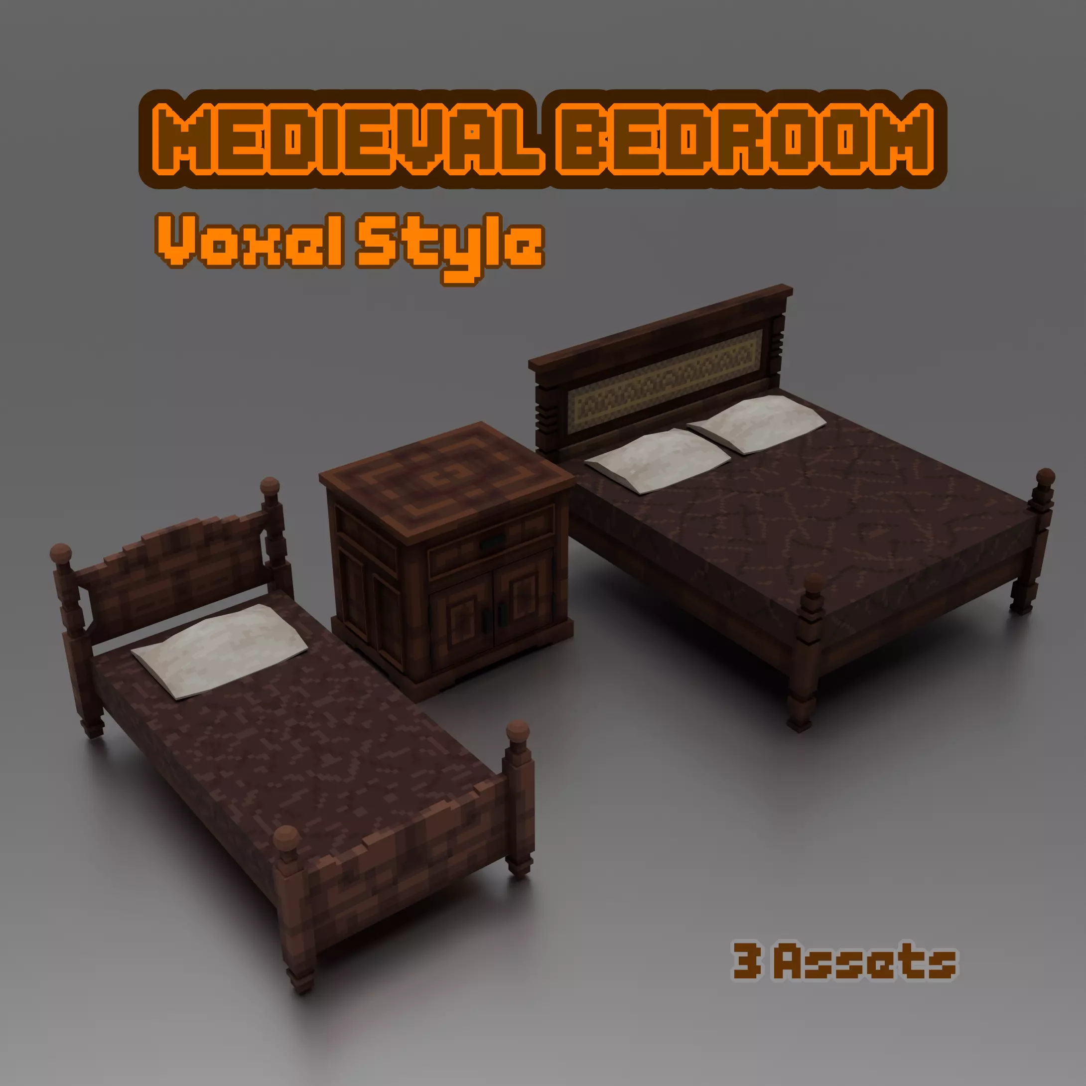 Voxel Medieval Bedroom Pack Minecraft Style Props Low-poly 3D model