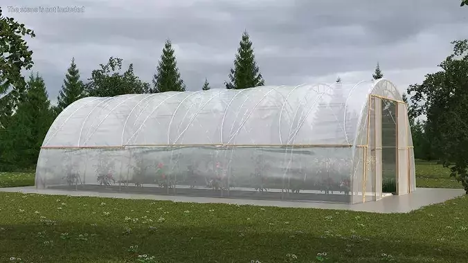 Vegetables Greenhouse Tent with Gardener 3D model 4