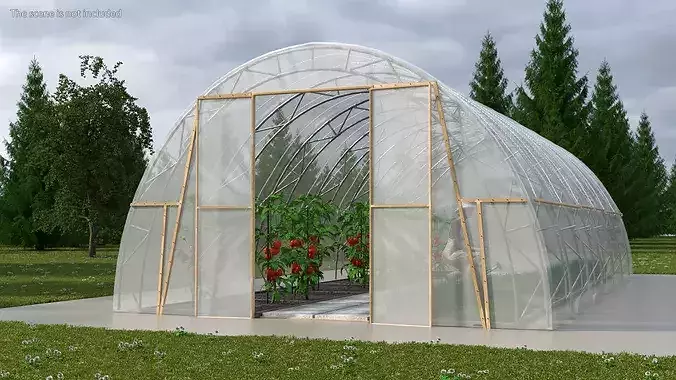 Vegetables Greenhouse Tent with Gardener 3D model 3
