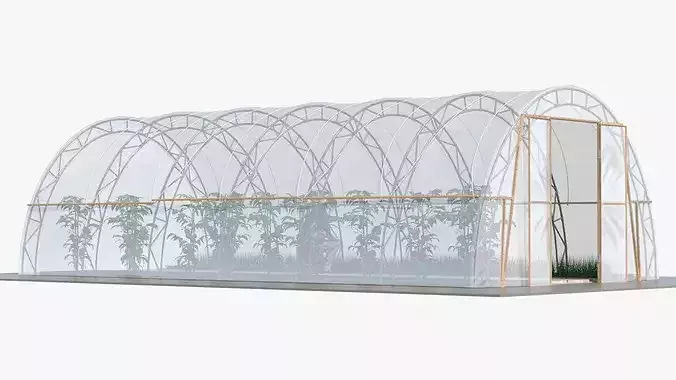 Vegetables Greenhouse Tent with Gardener 3D model