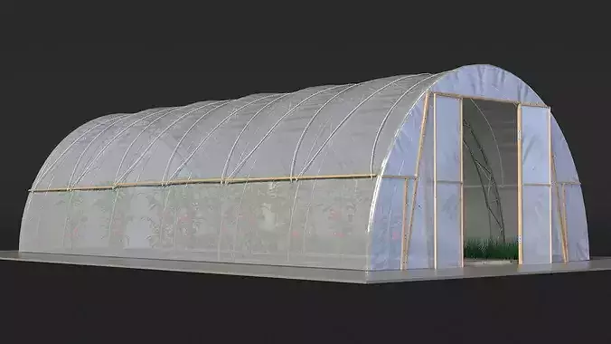 Vegetables Greenhouse Tent with Gardener 3D model 7