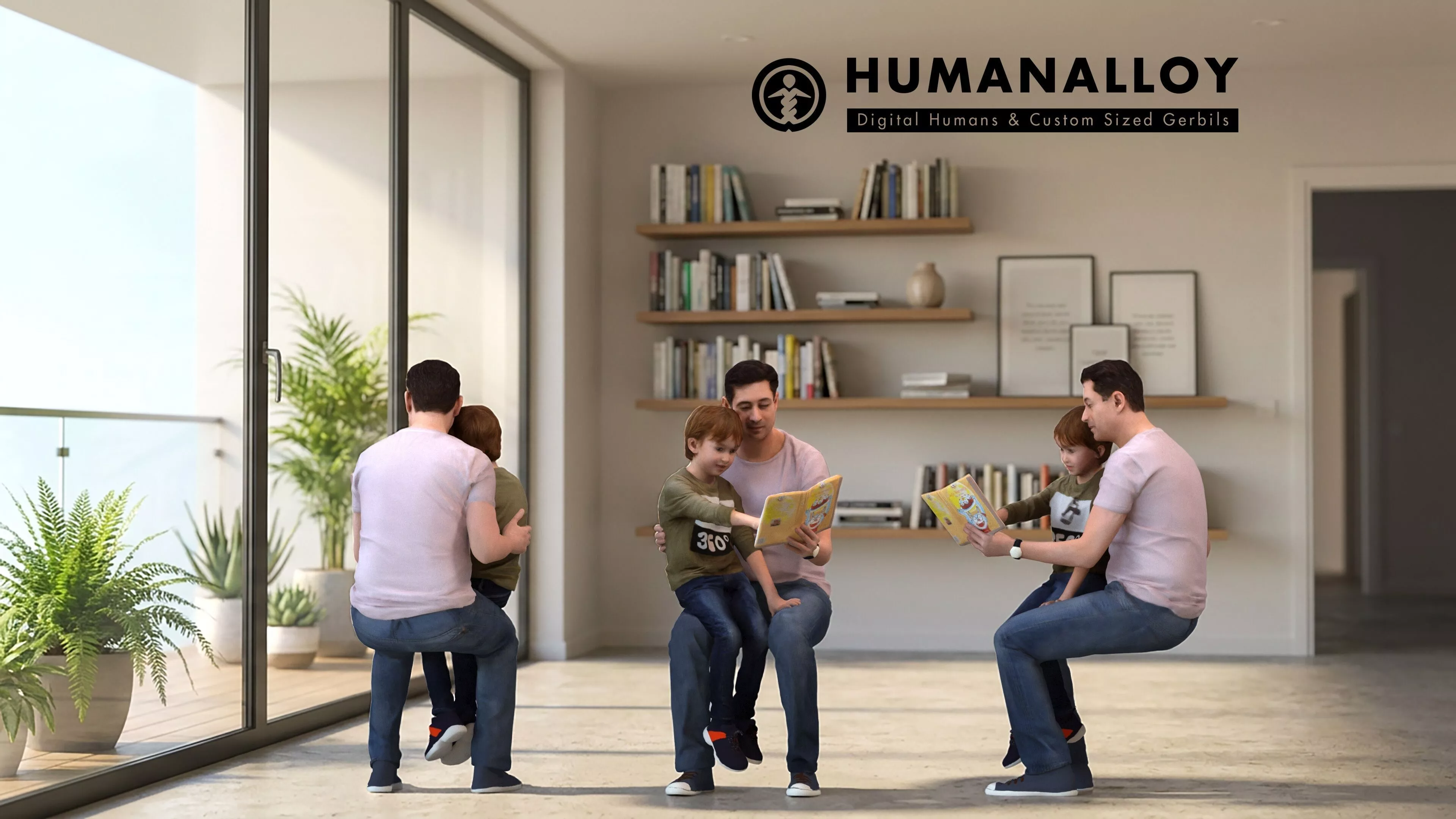 Young Caucasian man sitting casually reading book in home 3D model