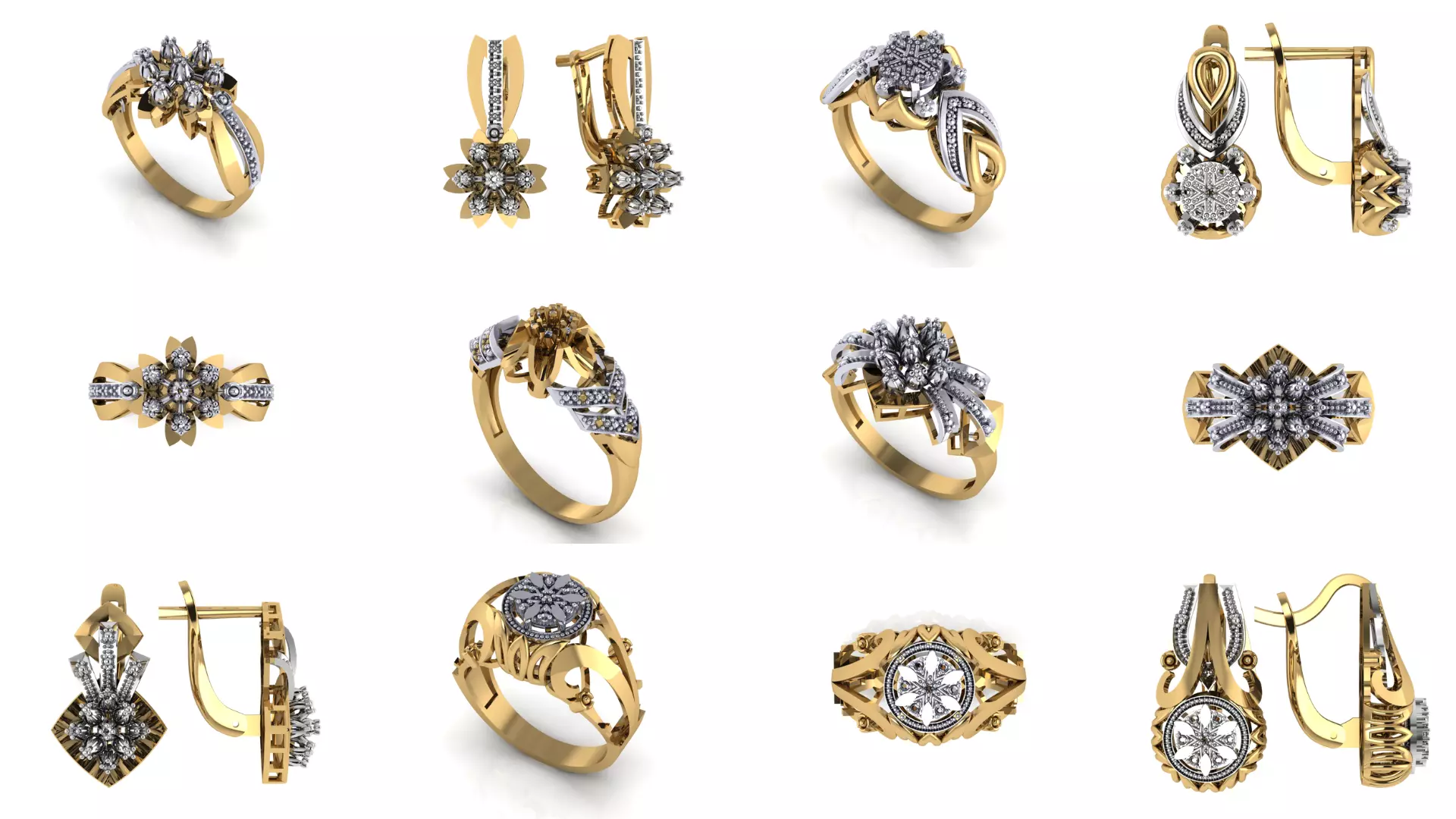 Large silver and gold jewelry set 3D print model