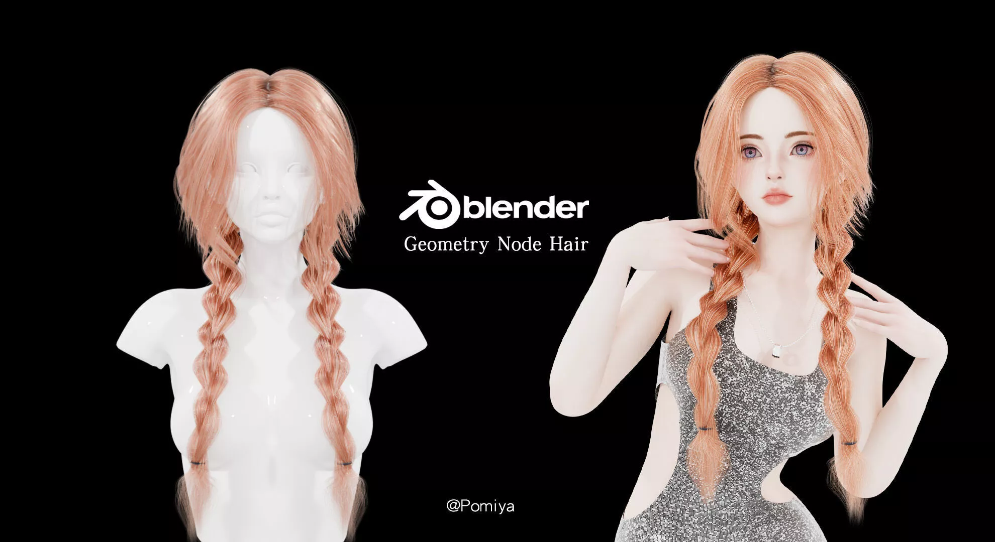 Messy Braided Hair - Blender Geometry Nodes Hair 3D model