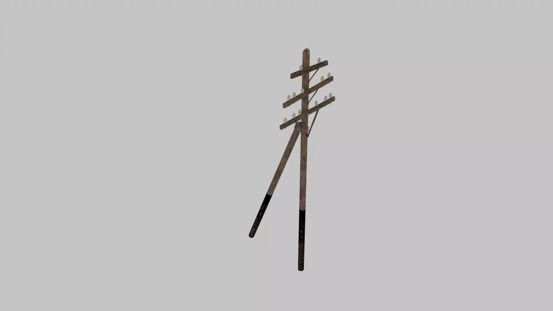 Wooden Telegraph Pole with Insulators Low-poly 3D model