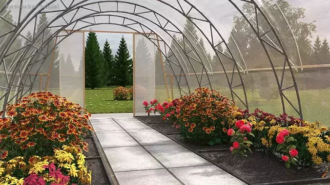Greenhouse Winter Garden with Flowers 3D model 4