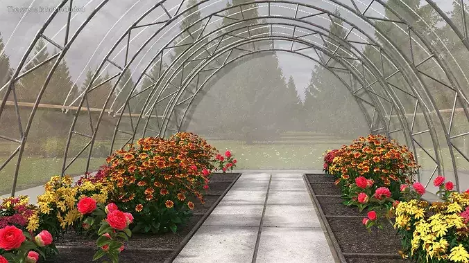 Greenhouse Winter Garden with Flowers 3D model 5