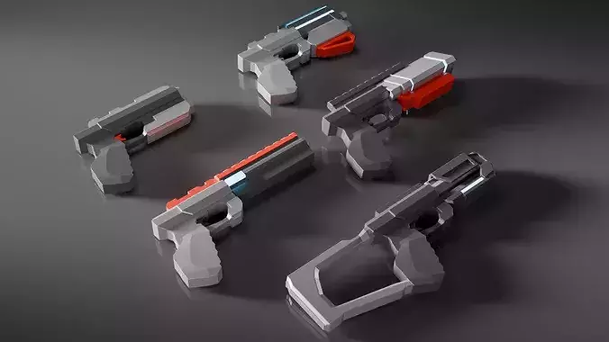 Stylized Sci-Fi pistol V3 -5 Variations Game Ready