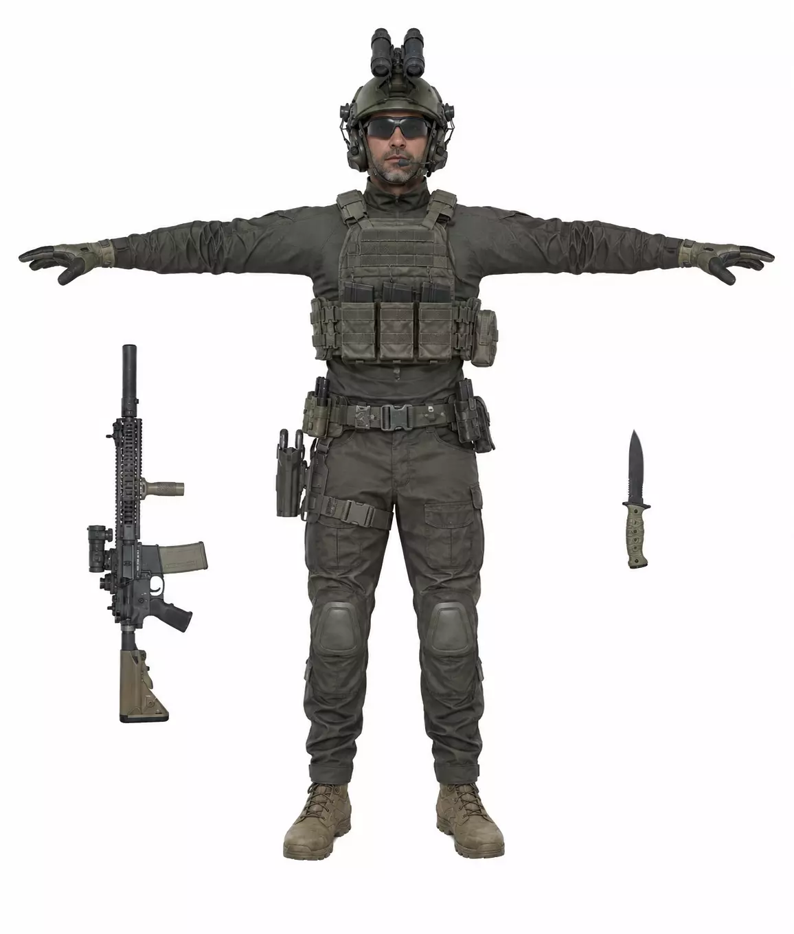Elite Tactical Operator Rigged Game Ready 3D Character Low-poly 3D model