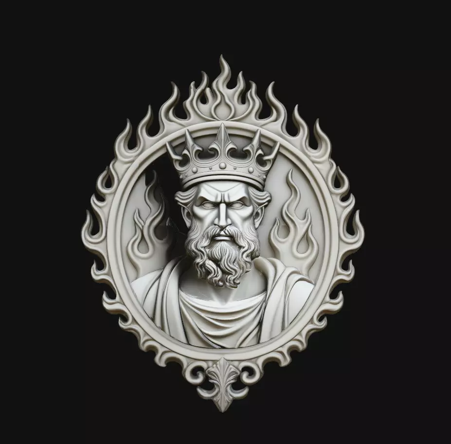 Crowned Zeus Flame Round Pendant 3D Print Model 3D print model