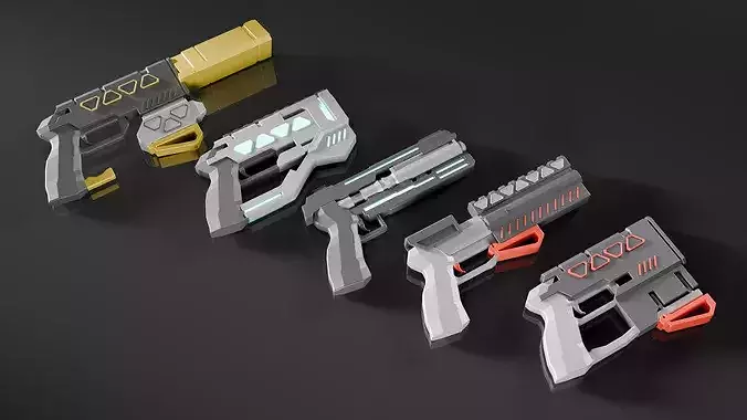 Stylized Sci-Fi pistol V4 -5 Variations Game Ready