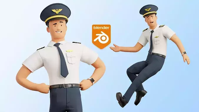 Cartoon Pilot Man Rigged
