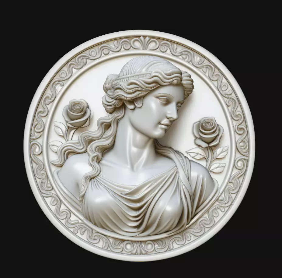 Aphrodite Rose Profile Round Pendant 3D Print Model 3D print model
