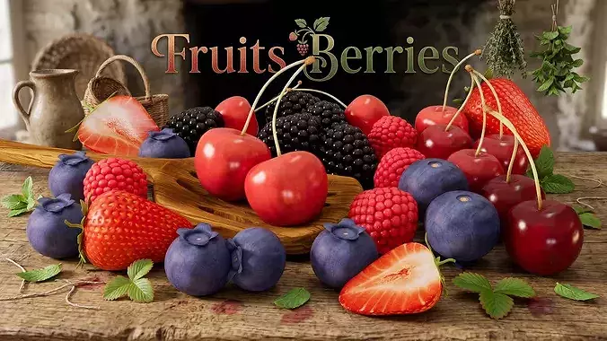 Fruit Berries Collection Low-poly 3D model