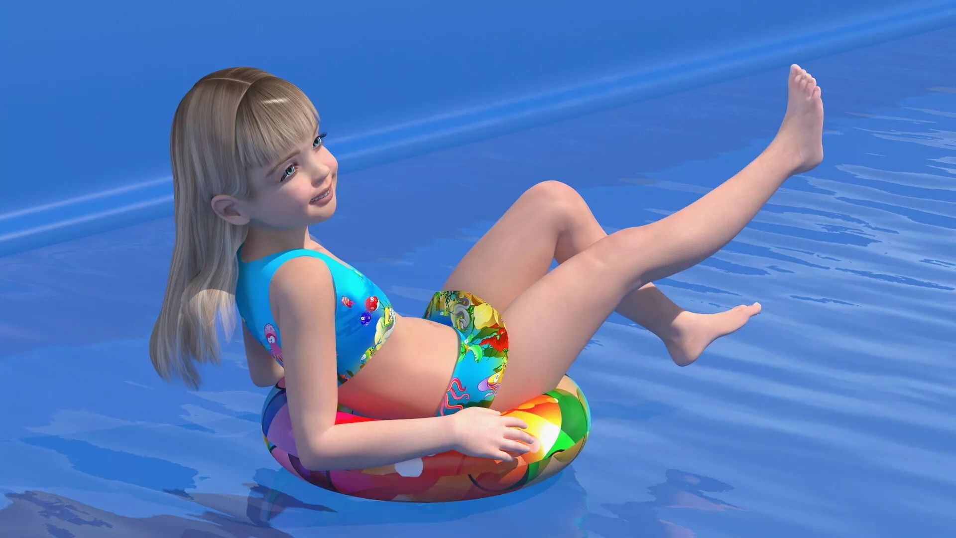 Plunge Pool and Child Girl Swimming 3D model