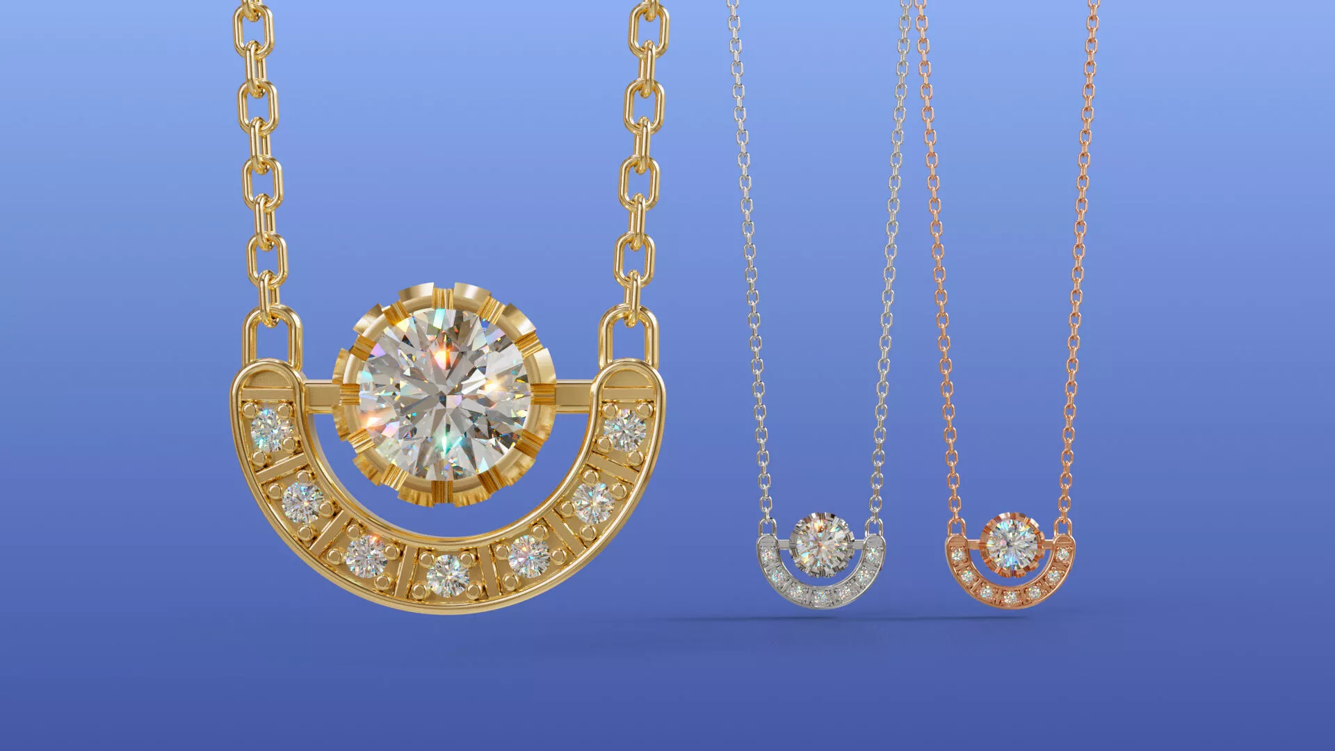 Half Halo Luna Arc Diamond Pendant Necklace CAD Design 3D print model