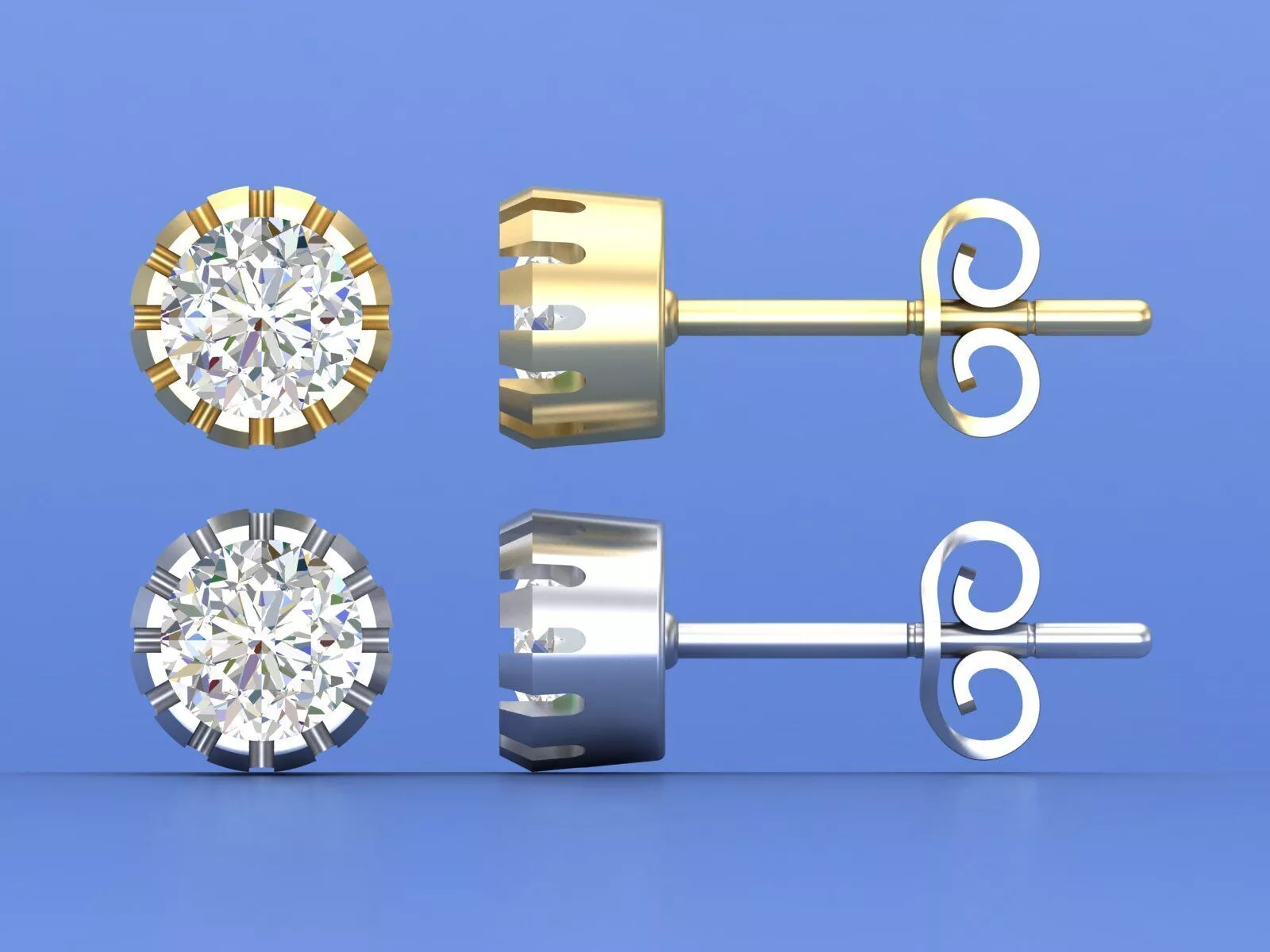 Step Bezel Diamond Stud Earrings CAD Model Design 3D print model