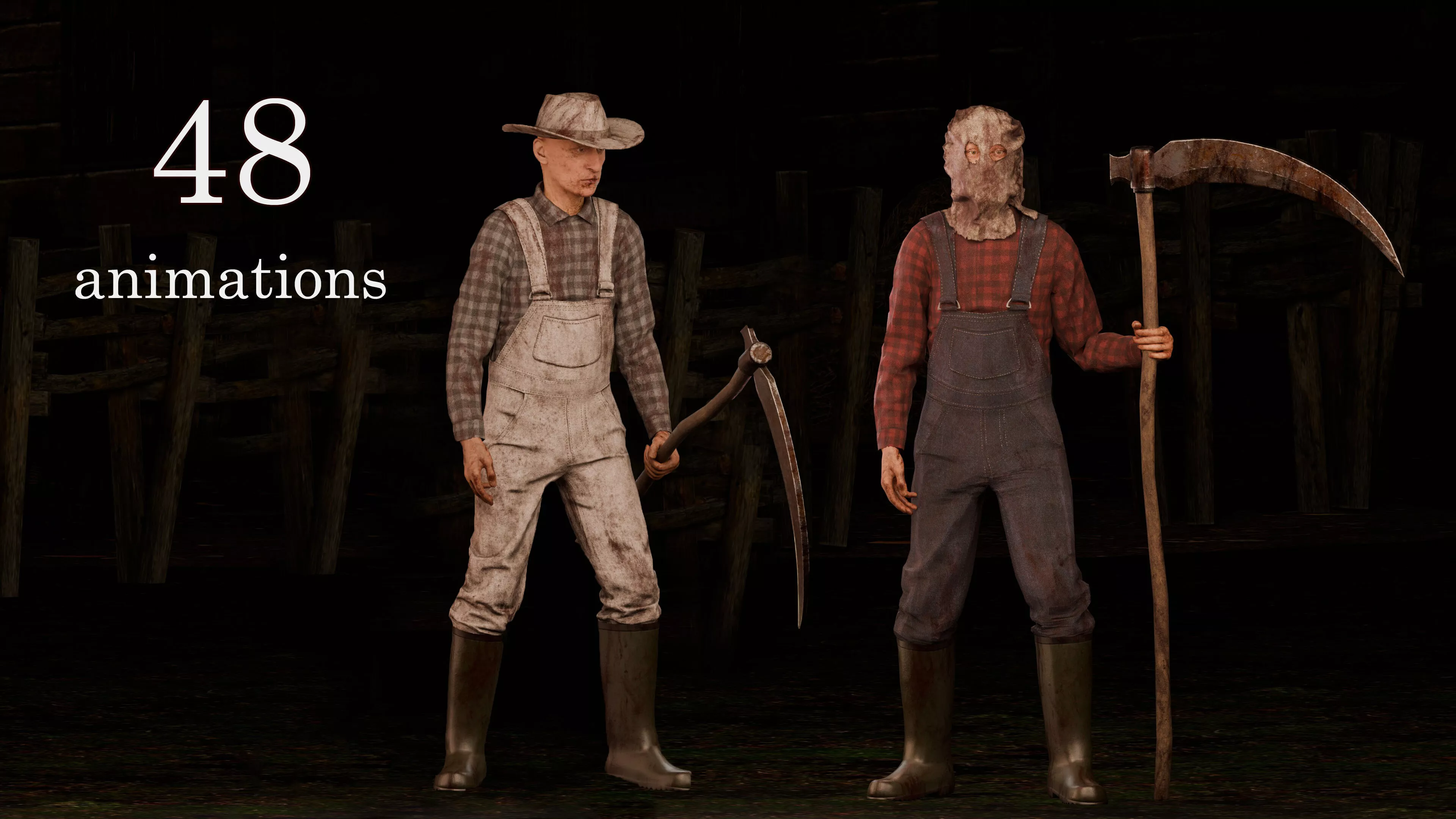 Maniac Farmer with Scythe Horror Lawnmower Low-poly 3D model