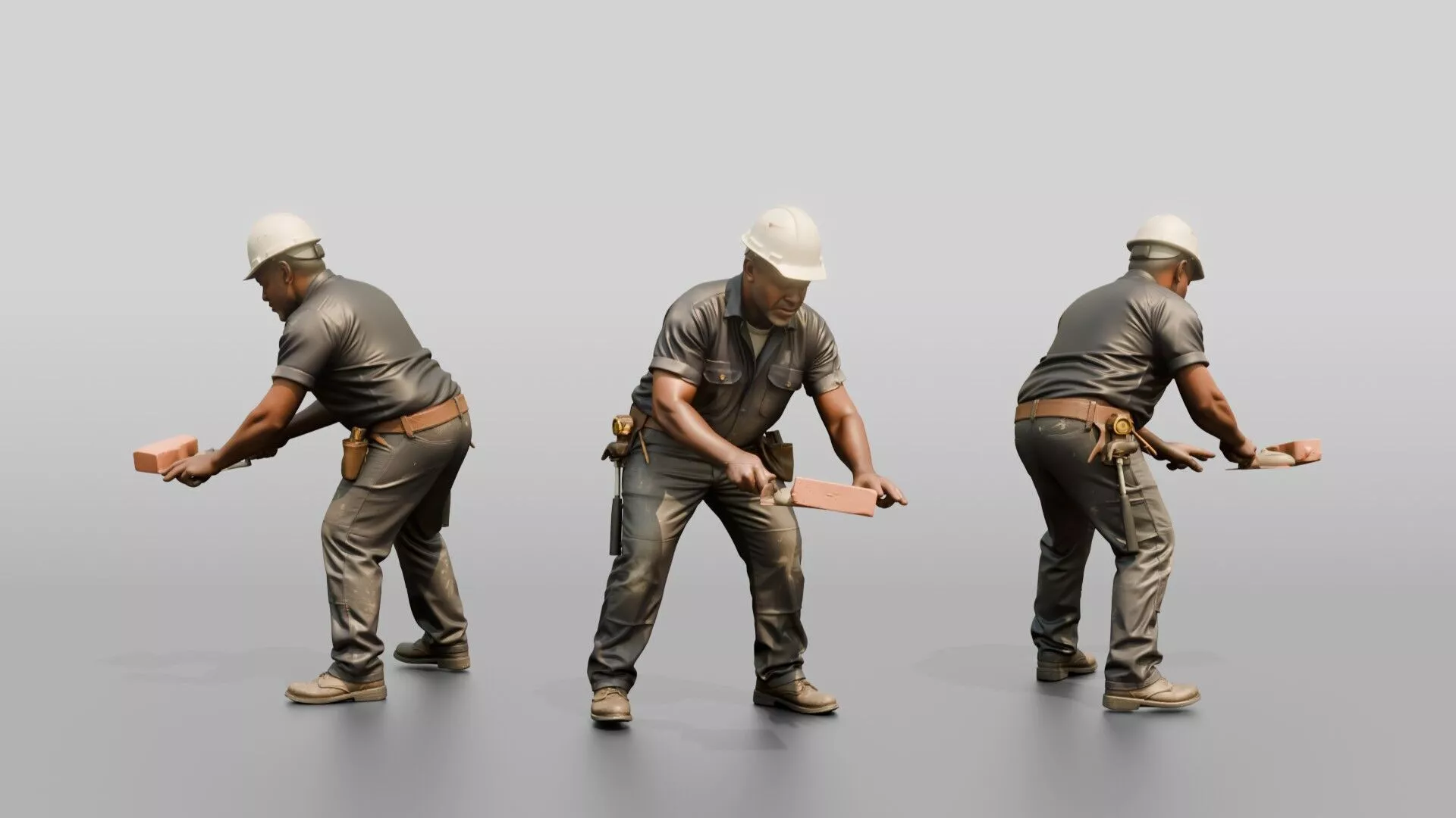 Bricklayer Laying a Brick with a Trowel 3D model