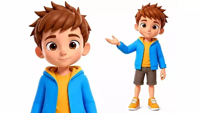 Cute Stylized Cartoon Boy Character Rigged And Animated