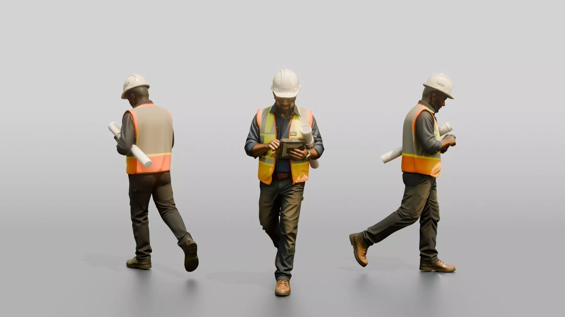 Civil Engineer with Tablet and Blueprint 3D model