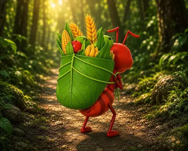 Cheerful Anime Ant with Food Backpack Minimalist GameReady 3D model 4