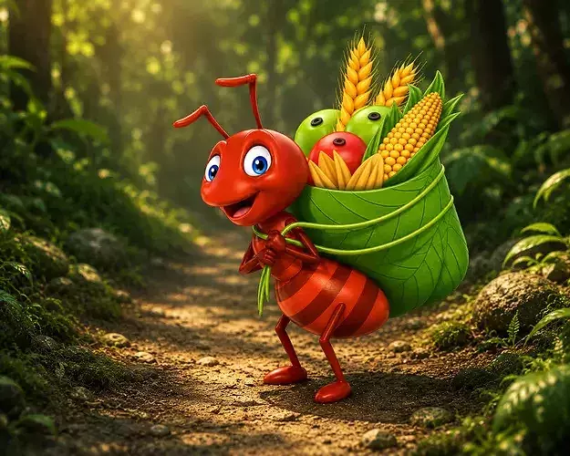 Cheerful Anime Ant with Food Backpack Minimalist GameReady 3D model 7