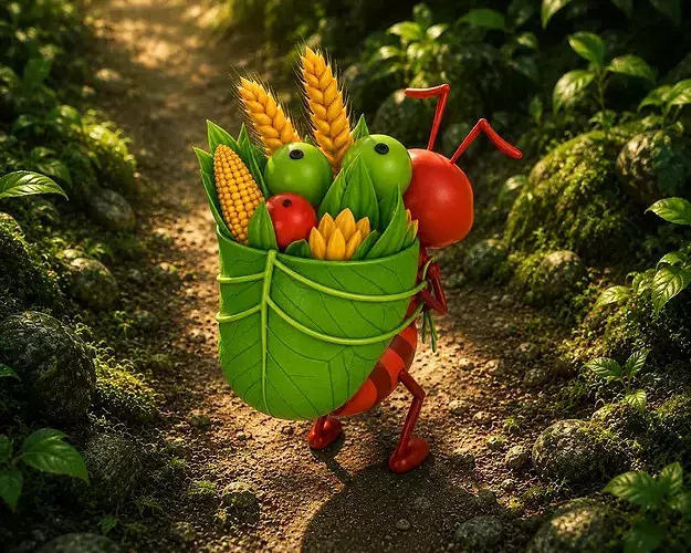 Cheerful Anime Ant with Food Backpack Minimalist GameReady 3D model 6