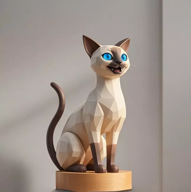4450 Laughing Cat 3D Printed Full Figure Statue Low Poly 3D print model