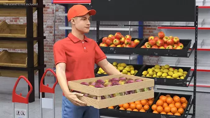 Delivery Man Carries A Box Of Fruits 3D model 3