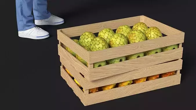 Delivery Man Carries A Box Of Fruits 3D model 7