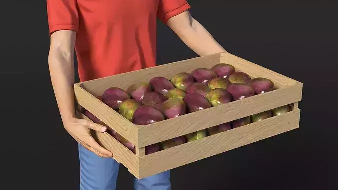Delivery Man Carries A Box Of Fruits 3D model 6