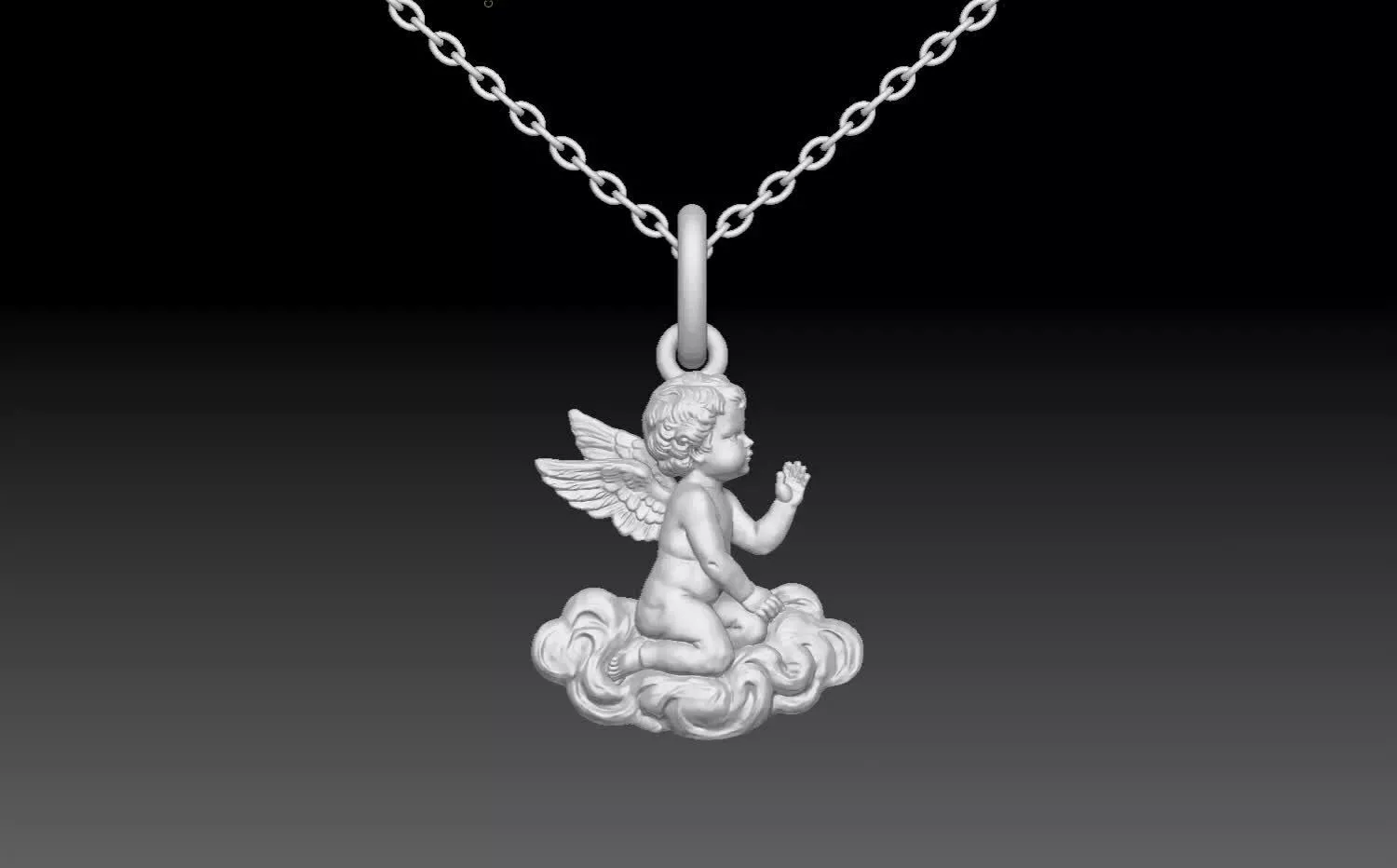 18K Gold Angel on Cloud Pendant - Praying Cherub Necklace Charm 3D print model