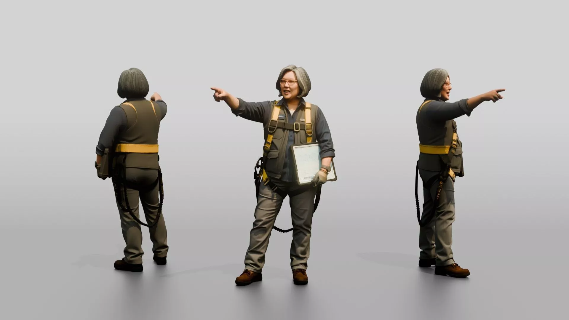 Female Structural Engineer with a Blueprint 3D model
