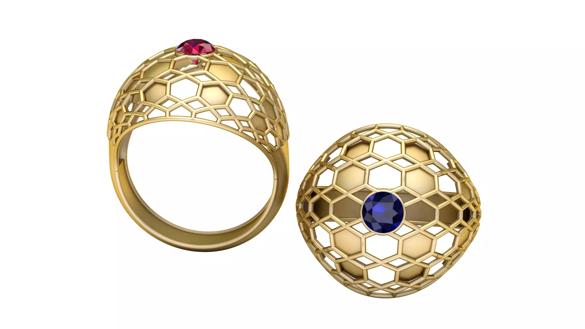 Honeycomb Gemstone Gold Ring 3D print model
